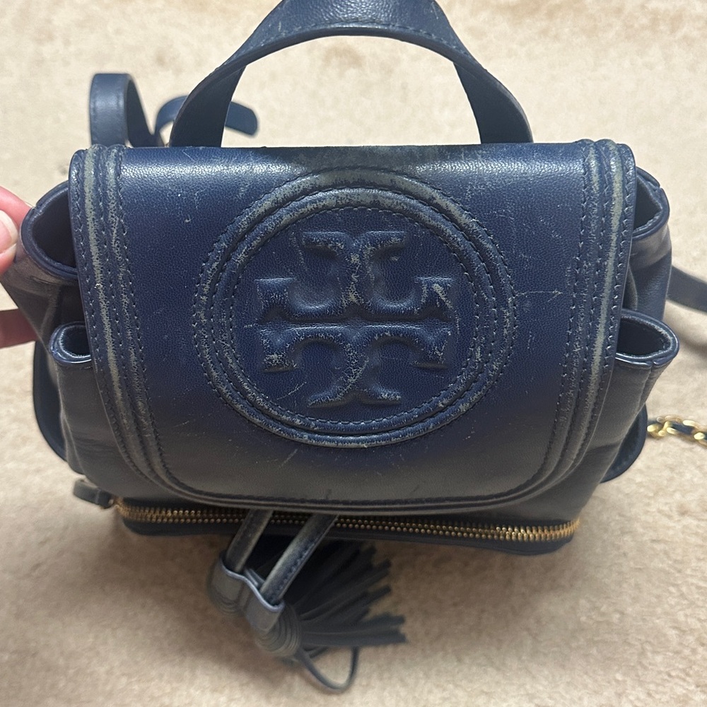 Tory Burch Blue Quilted Backpack with Tassel Detail - Picture 4 of 6